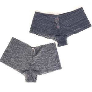 Victoria's Secret‎ Grey Lace Shortie Panties Set of 2 Floral Geometric Small NWT